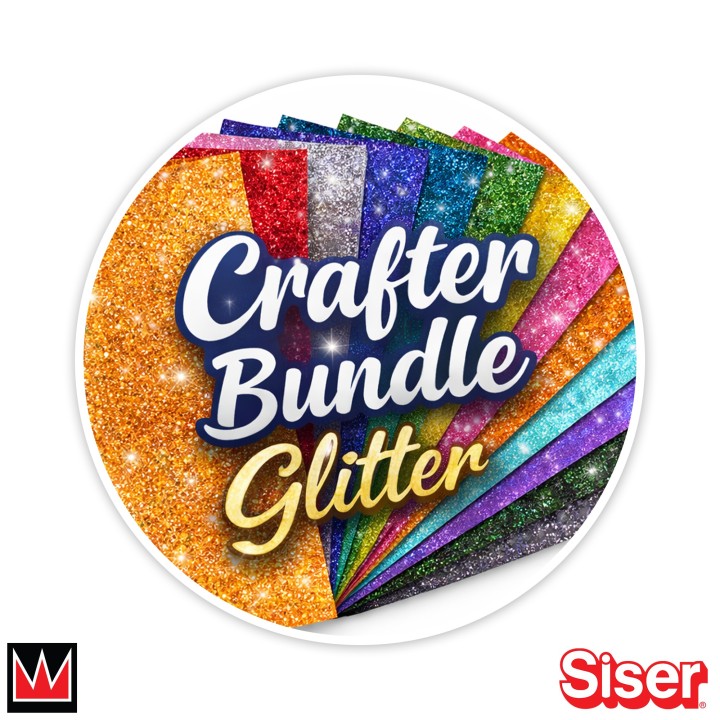 •Includes five 12" × 20" sheets of authentic Siser® Glitter HTV. •Save $5 (Based off of 1yrd pricing). •You may choose the same